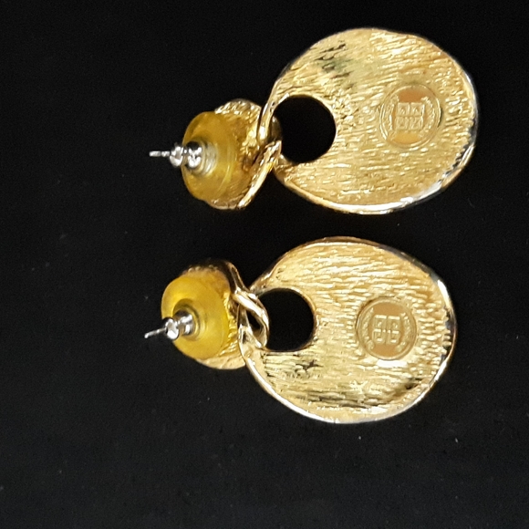 Signed Givenchy Gold Enamel Earrings - Picture 4 of 6